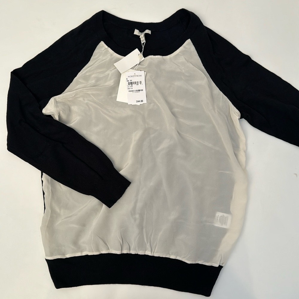 NWT Joie Silke Wool Cashmere Mixed Media Raglan Sweater Top - S